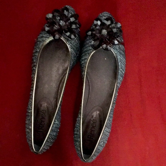 J Renee Pewter Glitter Flats Size 8 - Picture 1 of 7